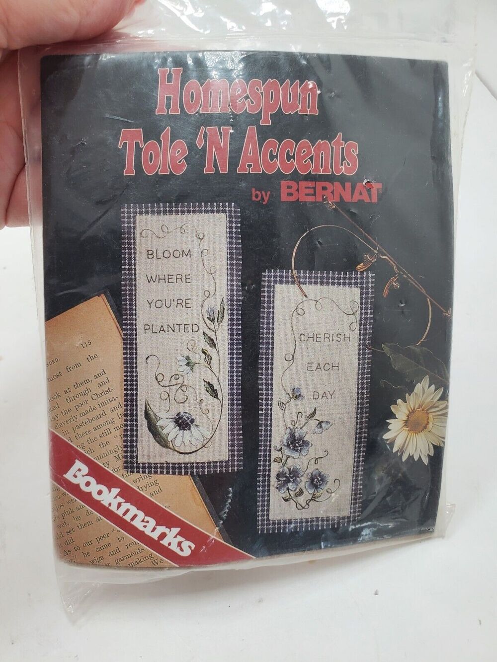 VINTAGE BERNAT HOMESPUN TOLE AND ACCENTS BOOKMARKS